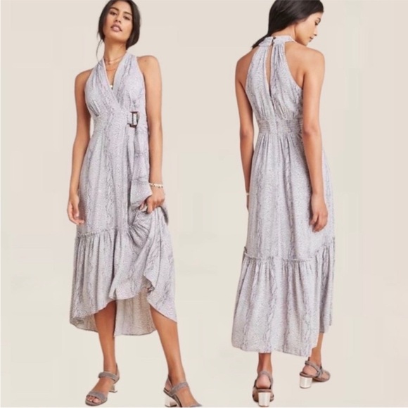 Anthropologie Dresses & Skirts - Anthropologie Anthropologie Marfa‎ Dress Snakeskin Gray Motif Tie Wrap Midi 2